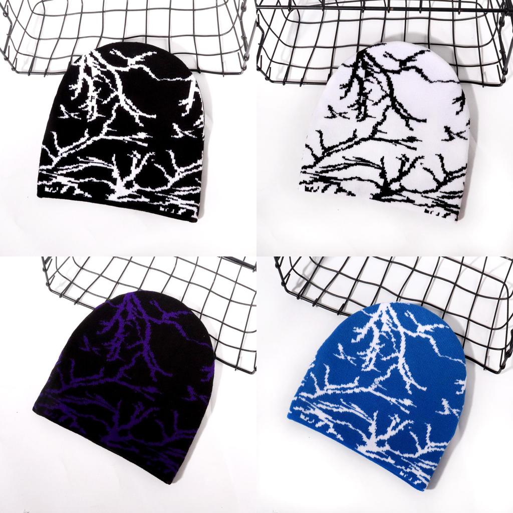 Knit Hat With Lightning Pattern For Autumn Casual Streetwear