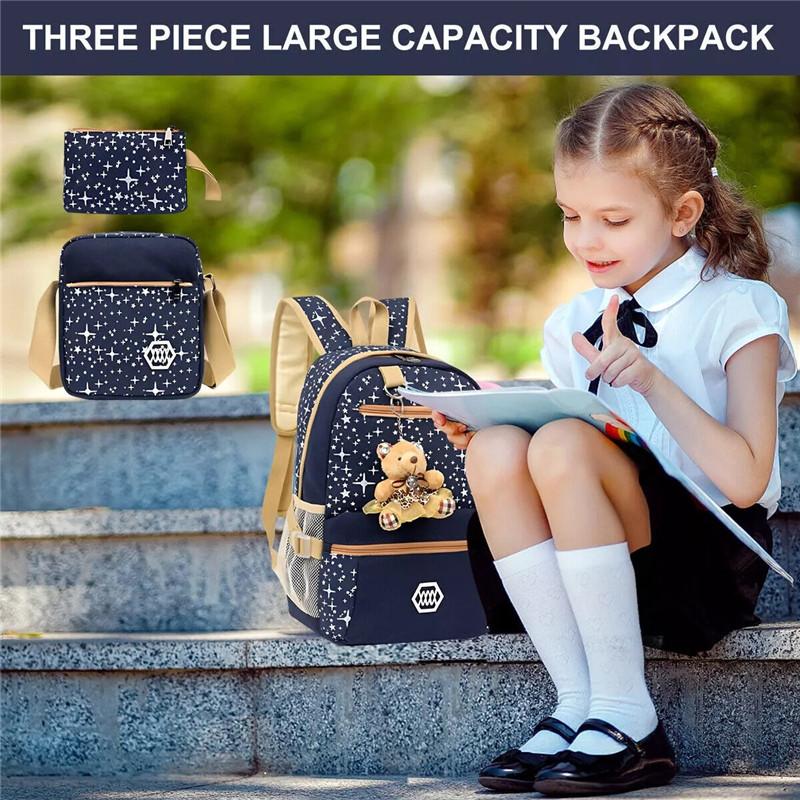 4Pcs/Set Kids School Bag Large Backpack Girls Boys Travel Rucksack Pencil Case++