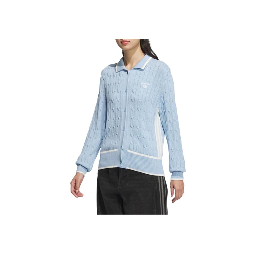 Adidas Originals Sports Casual Cardigan Long Sleeve Knitwear Women Tops Blue JM8018