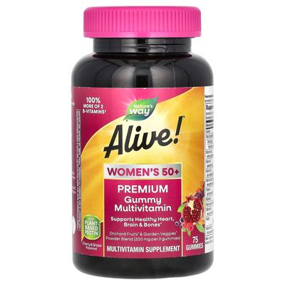 Alive! Premium Gummy Multivitamins for Women Over 50, Cherry and Grape Flavors, 75 Gummies