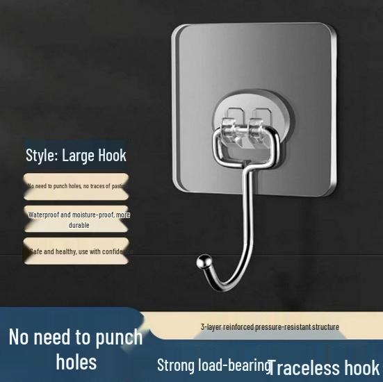 Punch-Free Transparent Adhesive Wall Hook - Strong Load-Bearing for Bathroom & Kitchen