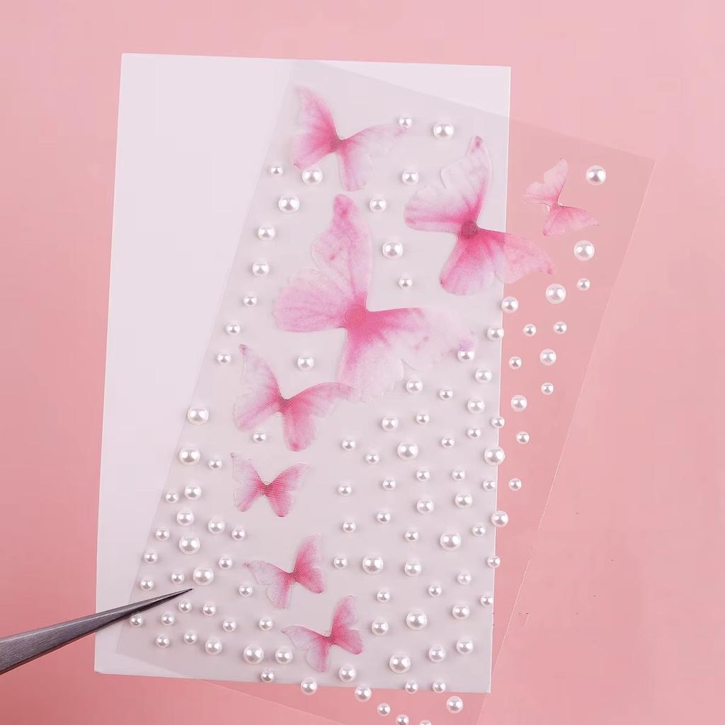 Waterproof Rhinestone Butterfly Face Stickers Pearl Temporary Tattoo Stickers Lasting Glitter Body for Nail Face Makeup Decora