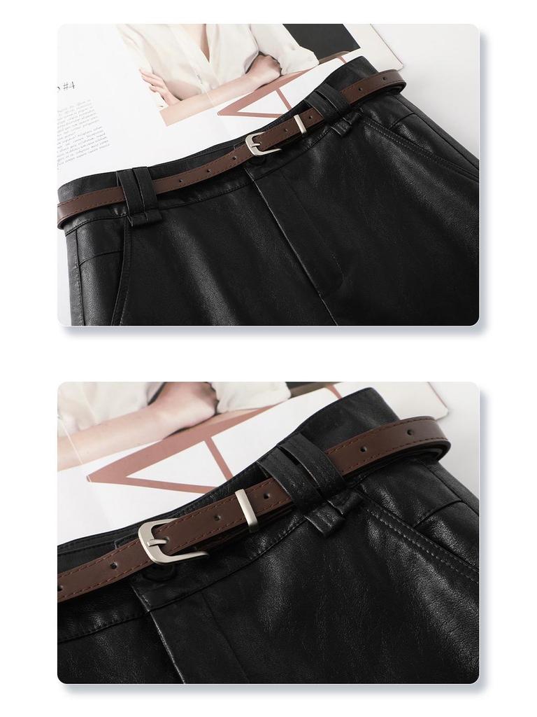 Coffee PU Leather High-Waisted A-line Shorts for Women & Girls - Winter 2025 Fashion, Slimming & Versatile