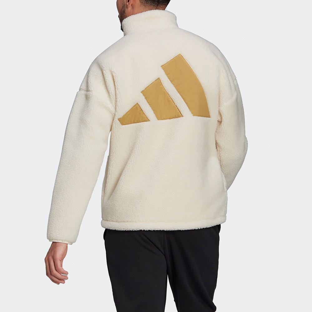 Adidas Colorblock Fleece Warm Logo Sports Stand Collar Jacket for Men, Off-White