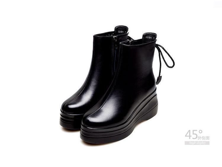 Γυναικείες Πλατφόρμες Μποτάκια Αστραγάλου από Γνήσιο Δέρμα - Χειμερινά Βελούδινα Μεσαίο Τακούνι, Στυλ Φθινόπωρο/Χειμώνα