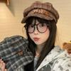 Vintage Plaid Hat For Women, Belt Buckle, Heart Octagonal Hat, Versatile Face-Enhancing Newsboy Beret For Work In Autumn And Winter