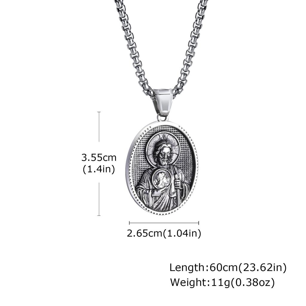 Vnox Stainless Steel Necklaces For Men Women Saint Christopher Elliptical Tag Black Pendant Classic Faith Jewelry Gifts