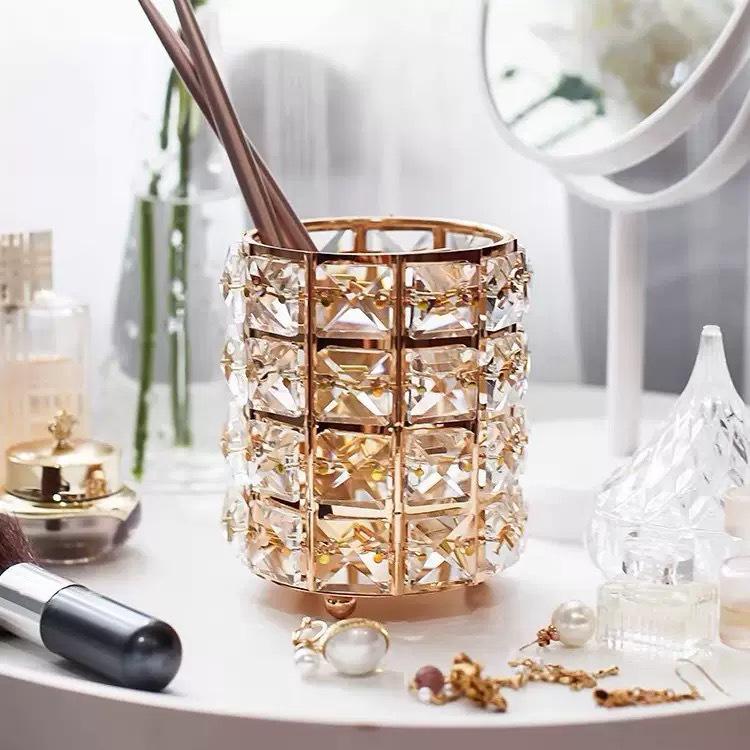 European Gold Crystal Makeup Brush Storage Tube