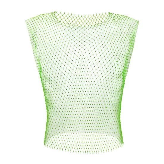 Men Sexy Night Club Vest Square Collar Sleeveless Fishnet Vest Slim Fit Hollow Perspective Mesh Tops Shiny