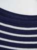 Dark Blue Striped One-Shoulder Boat Neck Knit Sweater