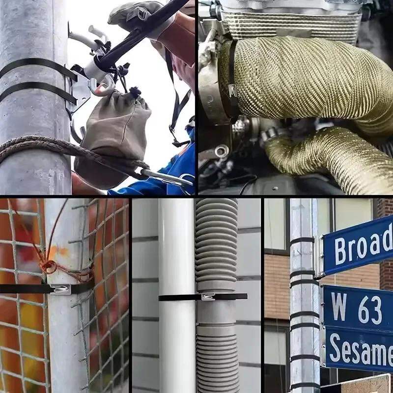 10/20/30/50pcs Stainless Steel Cable Ties Metal Self-locking Fastening Straps Black Heavy Duty Cable Wire Tie Exhaust Wrap Rings