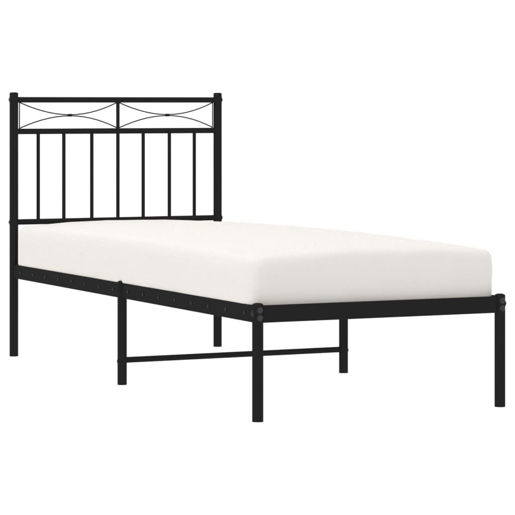 Vidaxl Metal Bed Frame with Headboard, Black, 80X200 Cm