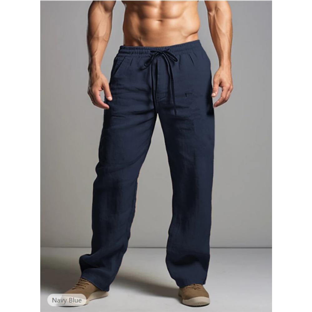 

Мужские брюки повседневные свободные легкие с эластичной резинкой на талии летние прямые брюки для занятий йогой и пляжем для мужчин дышащие брюки с карманами 5XL темно-синий