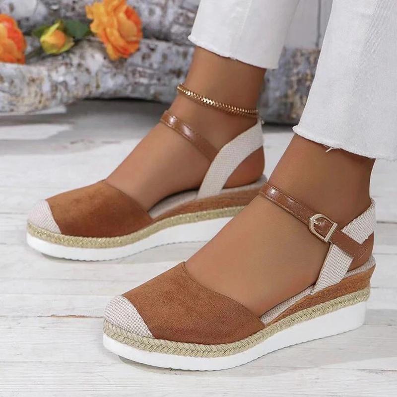 Women Closed Toe Wedge Sandals Women 2025 Summer Buckle Strap Gladiator Shoes Woman Fashion Espadrilles Platform Sandalias Mujer