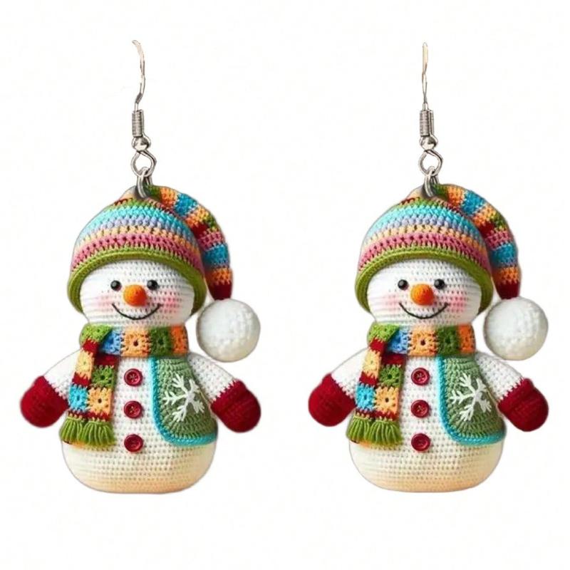 1 Pair Fashionable Cute Cartoon Christmas Snowman 2D Acrylic Dangle Earrings For Women, Suitable For Women's Christmas Wear, Christmas Gift