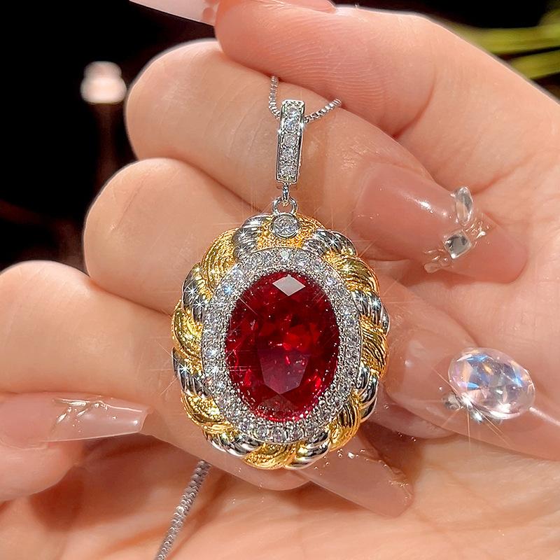 Jewelry Simulation Red Corundum Blue Spinel Jewelry Retro Brushed Set 12 * 16-10 * 12