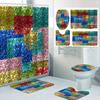 1/4 Shining Crystal Shower Curtains, Toilet Seat Decoration, Shower Curtain With Carpet And Toilet Lid, 12 70.8X70.8 Inch Hooks