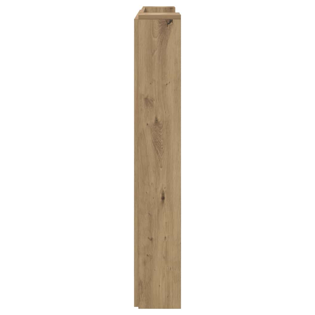 Storage Headboard with LED Artisan Oak Wood Based Material