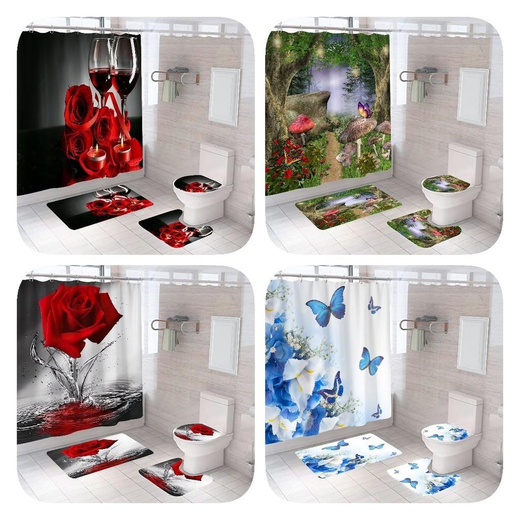 Elegant Modern Style Peva Shower Curtain Set For Bathroom Dry Wet Separation