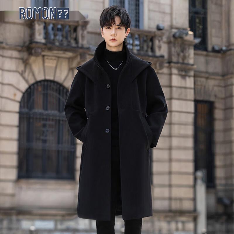 

Romon Men s Mid-Length Hooded Wool Blend Trench Coat 2XL