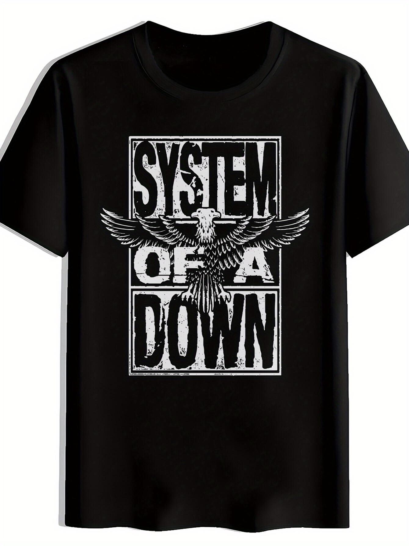 

Vintage Rock Band Graphic T-shirt - Black Distressed SYSTEM OF A Print with Eagle Design XXL