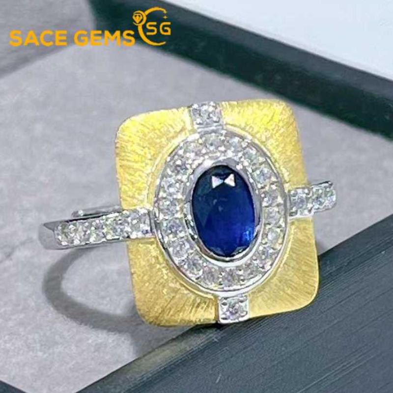 

Кольца SACE GEMS из стерлингового серебра 925 пробы с изменяемым размером 4*6 мм с сапфиром для женщин, ювелирные изделия для помолвки, коктейля и вечеринки Open синий