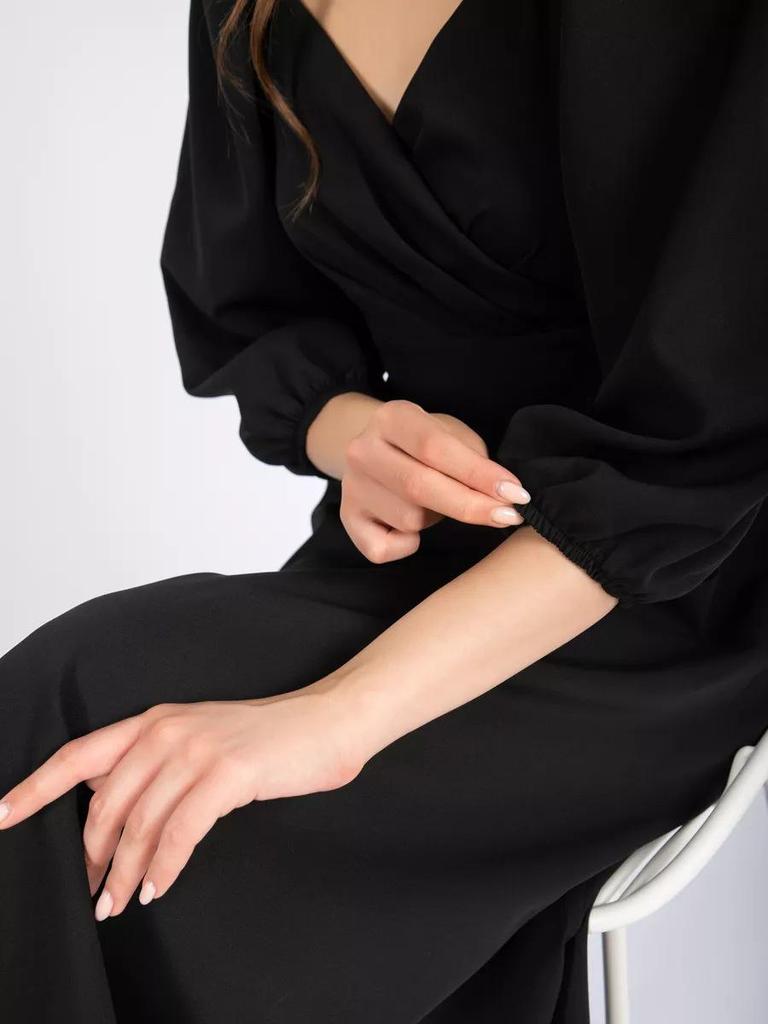 Spring V-Neck Waist-Cinching Puff Sleeve Dress with Pockets for Women