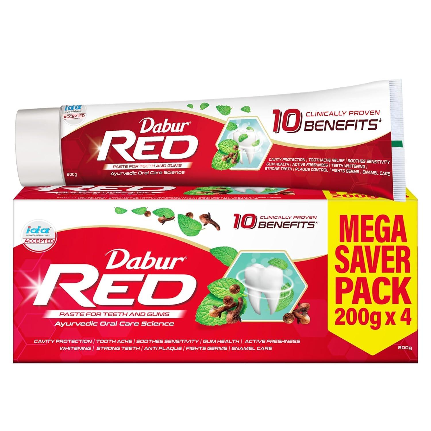 Набор красной зубной пасты (3 х 100 г), Красный набор зубной пасты, Dabur Onesize