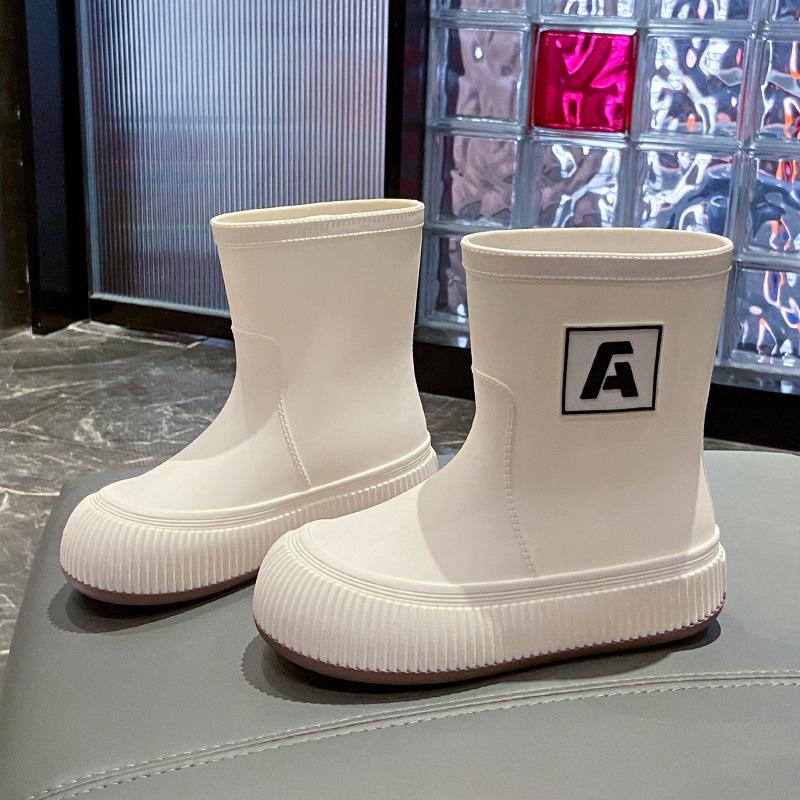 Fashion Winter Mid-tube Beam Mouth Fashion New Women's Rain Boots Fashion Thick Sole Anti Slip Ladies Rain Shoes Outdoor Non-Slip Shoes