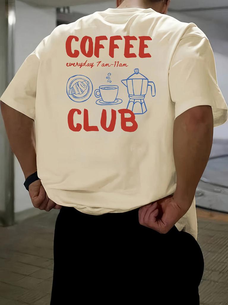 Coffee Club Unisexs Tshirt Doodle Graphic Casual Cotton Short Sleeve Tops Summer Streetwear
