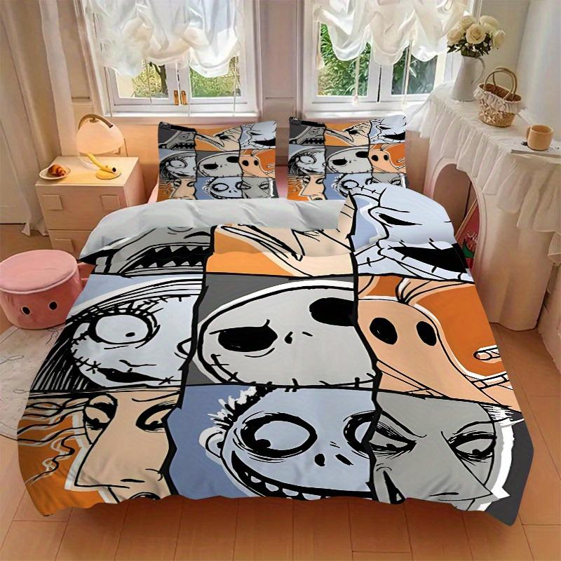 3pcs Nightmare Before Christmas Printed Bedding Set, Breathable And Soft, Machine Washable, Christmas Gift Birthday Gift, Bedroom Decoration