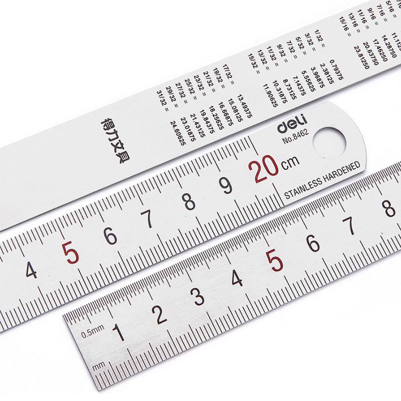 Deli 1pcs Metal Ruler 15cm 20cm 30cm Stainless Steel Straight Ruler Measuring Scale Ruler Art Accessories Office School Supplies