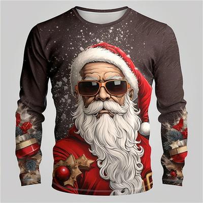 Christmas T Shirt Santa Claus Gtraphic Casual Men 3D Printed T Shirt Sports Outdoor Holiday Out Autumn Long Sleeve O Neck Shirt