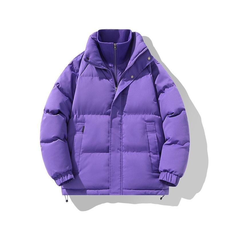 Winter new men's solid color stand-up collar fake two thickened warm cotton-padded trendy couple coat