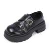 Spring New Fashion Metal Buckle Design Women's High Heels Thick-Soled Comfortable Loafers Retro Solid Color Casual Shoes