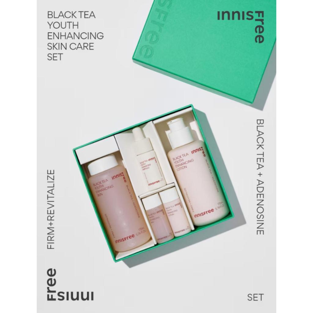 Innisfree Black Tea Skin Care Set (Skin 170ml + 15ml / Lotion 170ml + 15ml / Ampoule 12ml)