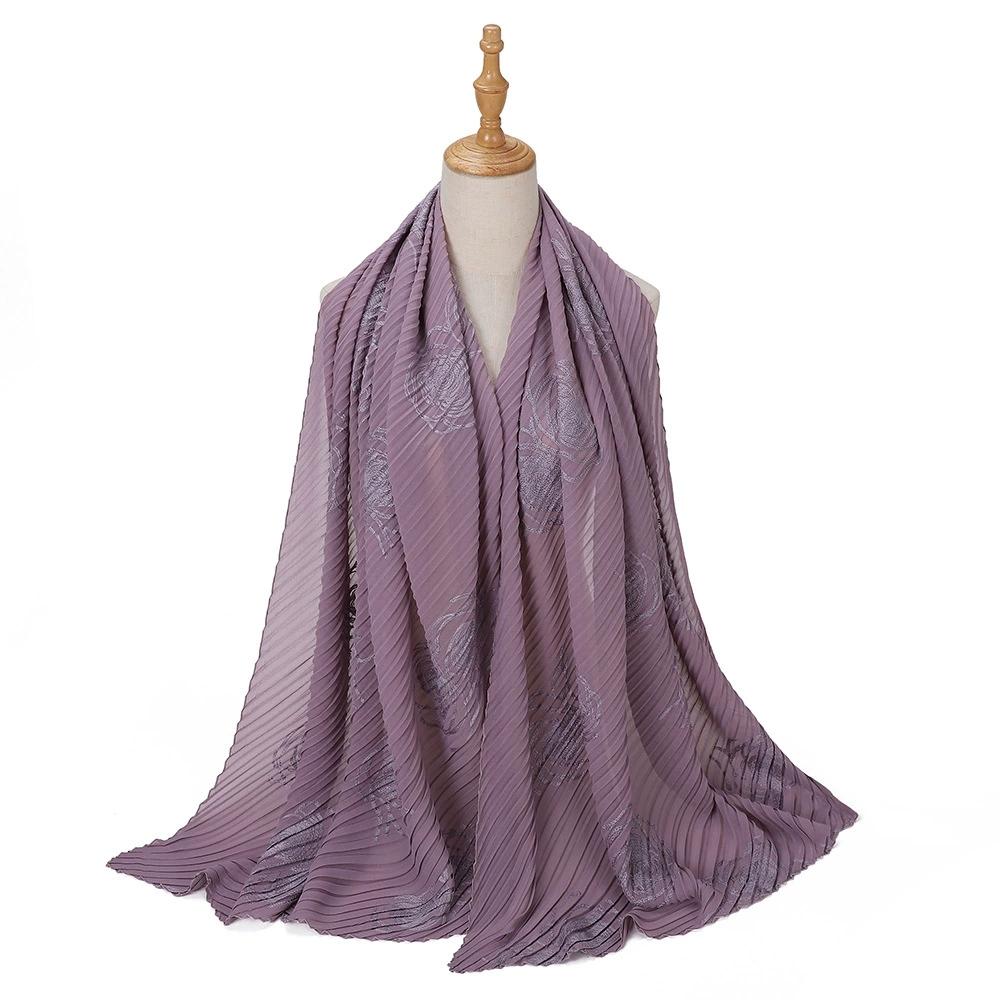 Women Pearl Chiffon Pleated Chiffon Hijab Scarf Islamic Clothing Headscarves Flower Shawls Headwraps For Ladies 70*165Cm