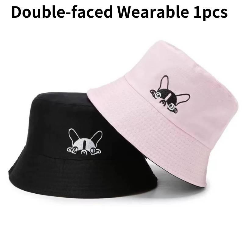 Double Faced Dog Print Fisherman Hat Lightweight Sun Protection Cap Gift Cute