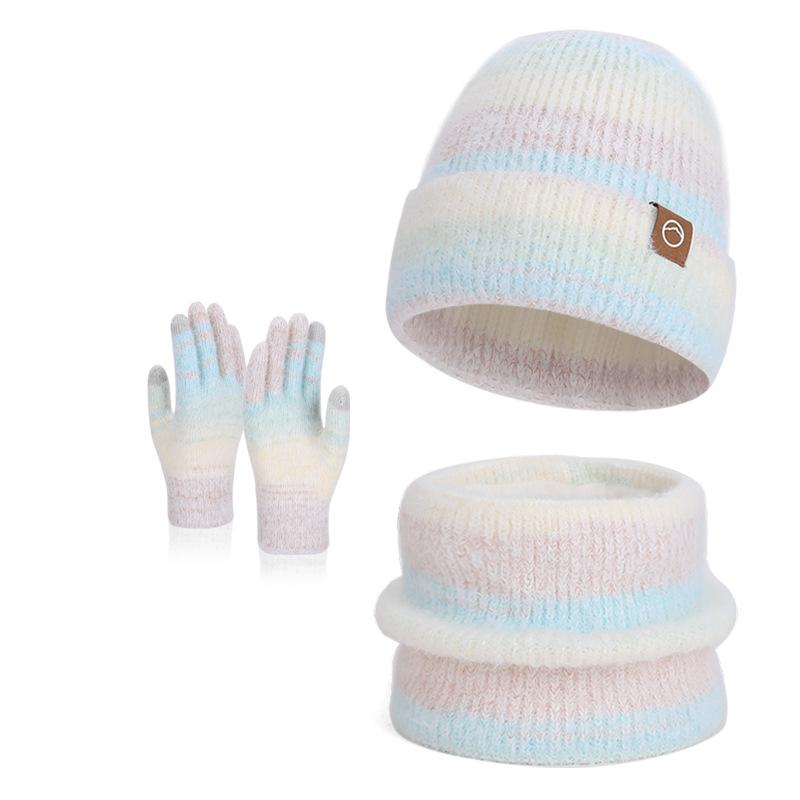 Hat Scarf Gloves Three-Piece Set Winter Outdoor Windproof Cold Warm Knitted Hat Women's Ear Guard Head Wool Hat