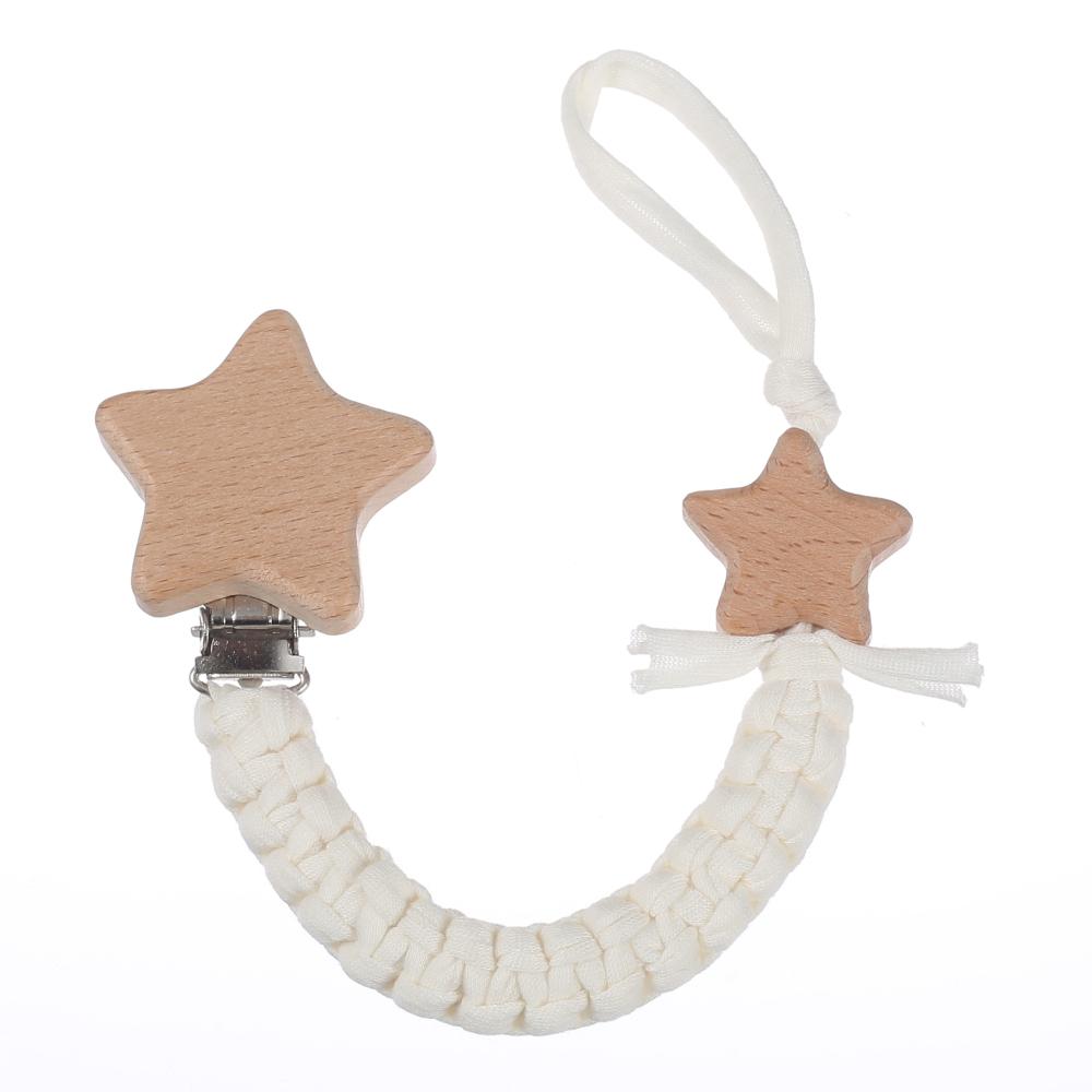 Baby Beech Wood Pentagram Pacifier Clip Handmade Woven Cotton Soother Nipple Chain For Baby Nursing Teether Chewing Toys Gift