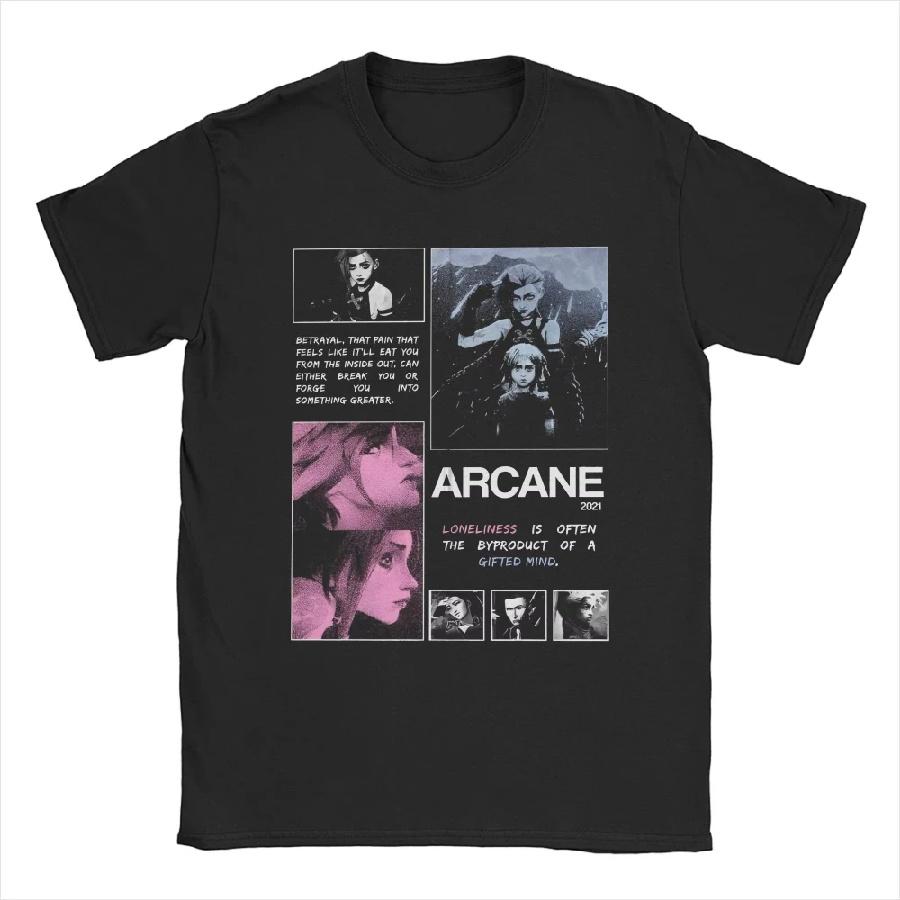 Men Arcane Season 2 Jinx Vi T Shirt Anime Game Pure Tshirt Cotton Merchandise Crazy Short Sleeve Tees Men Women T-Shirt