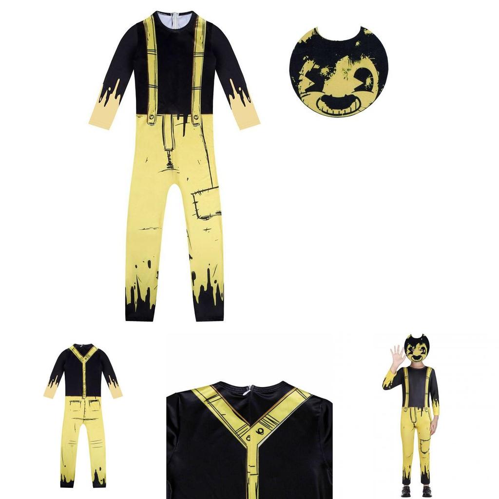 Kids Bendy And The Ink Machine Costume Halloween Cosplay Jumpsuit Mask Set For Children