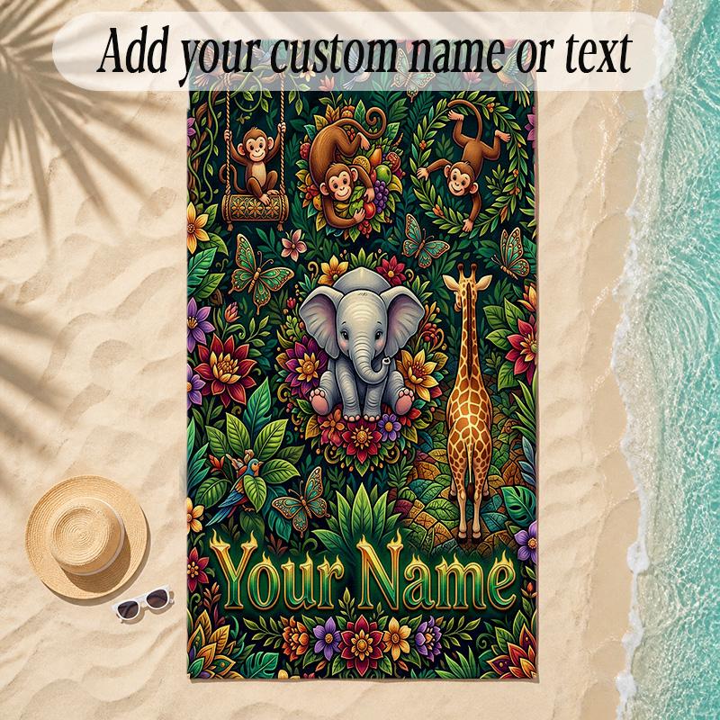 Animals Theme Soft Beach Towel Personalized Custom Name Text Towel Portable for Beach Pool Travel