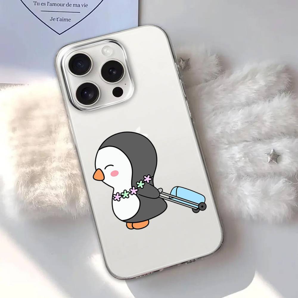 Cute Cartoon Penguin Phone Case For Transparent IPhone 17 Air 11 12 13 14 15 16 17 Pro Max Plus Shockproof Soft Cover