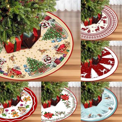 Christmas Tree Skirt Round Large Size Multiple Patterns Santa Reindeer Snowflake Design for Xmas Home Decoration