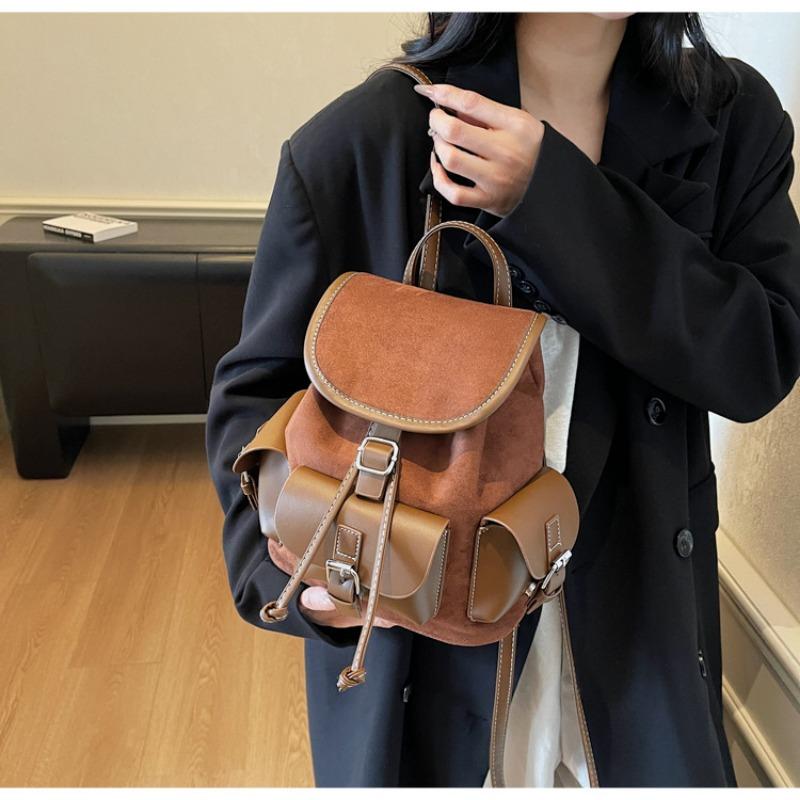 Frosted retro backpack women's leisure niche design student schoolbag bucket lightweight travel backpack