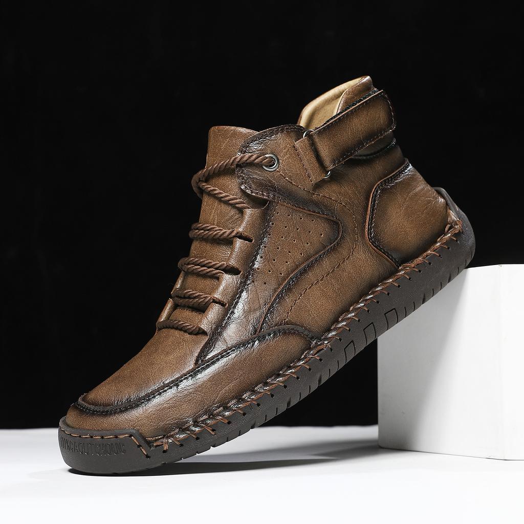 Large Size Men's Shoes Outdoor Casual Shoes Flat Stitched Leather Shoes High Top Large Size Shoes Martin Boots