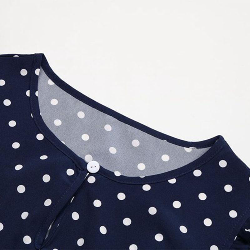 Printed Crew Neck Short Sleeve Polka Dot Pleated Chic Lace Up Dress S-XL