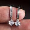 Channel Set Small Stone Hoop Drop Earrings Four Prong Round Clear Gem Dangle Earrings for Women Wedding Daily Jewelry