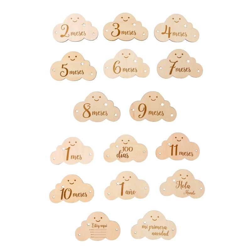 8-teiliges Set Holz Baby Meilensteinkarten Für Neugeborene Niedliche Wolkenform Fotografie Requisiten Zubehör Monatskarten Aufkleber Neugeborene Geschenke